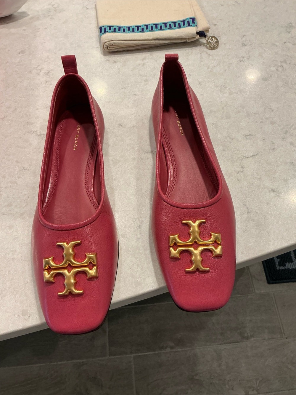 Tory Burch Red Leather Logo Slip-On Flats